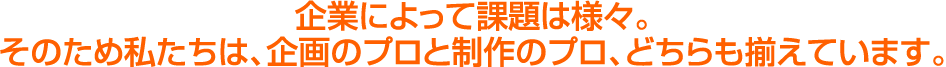 企業によって課題は様々。そのため私たちは、企画のプロと制作のプロ、どちらも揃えています。